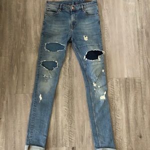 ASOS Super Skinny Ripped/Patched Blue Jeans